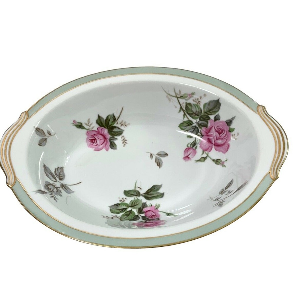 Noritake Priscilla China Serving Bowl 5310 Oval Pink Roses White Gold‎ Green Vtg